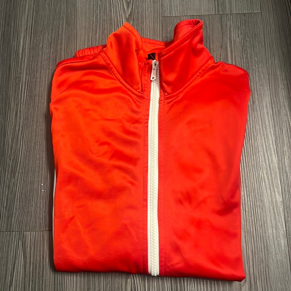 Red and white track jacket
